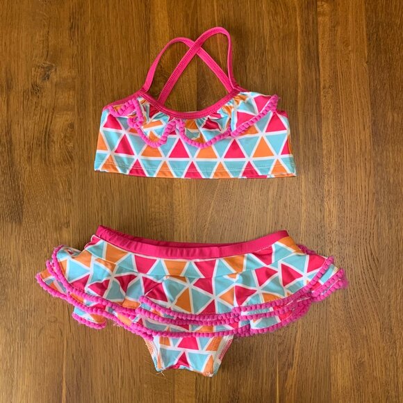 MASALA BABY Mosaic Bikini Girls 4 4T Ruffle Two Piece Skirted Swimsuit Geometric - Picture 2 of 8